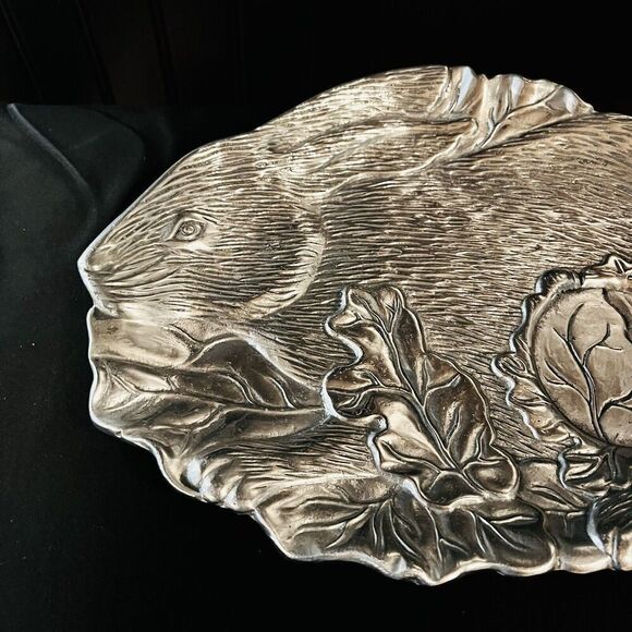 The Haldon Group 1984 Metal Aluminum Rabbit Bunny Oval Platter Cabbage Vintage - Picture 4 of 9